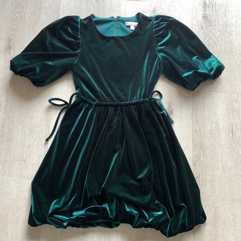 GB Girls Copper Key Green Little Girls Velvet Margo Bow Dress